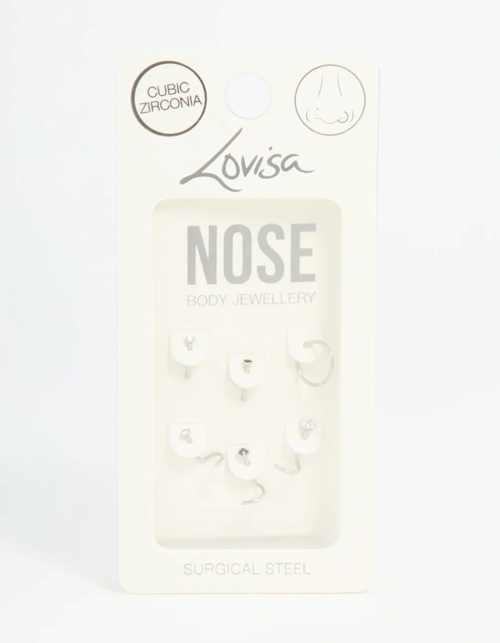 Surgical Steel Black Cubic Zirconia Nose Ring & Stud 6-Pack - Image 3