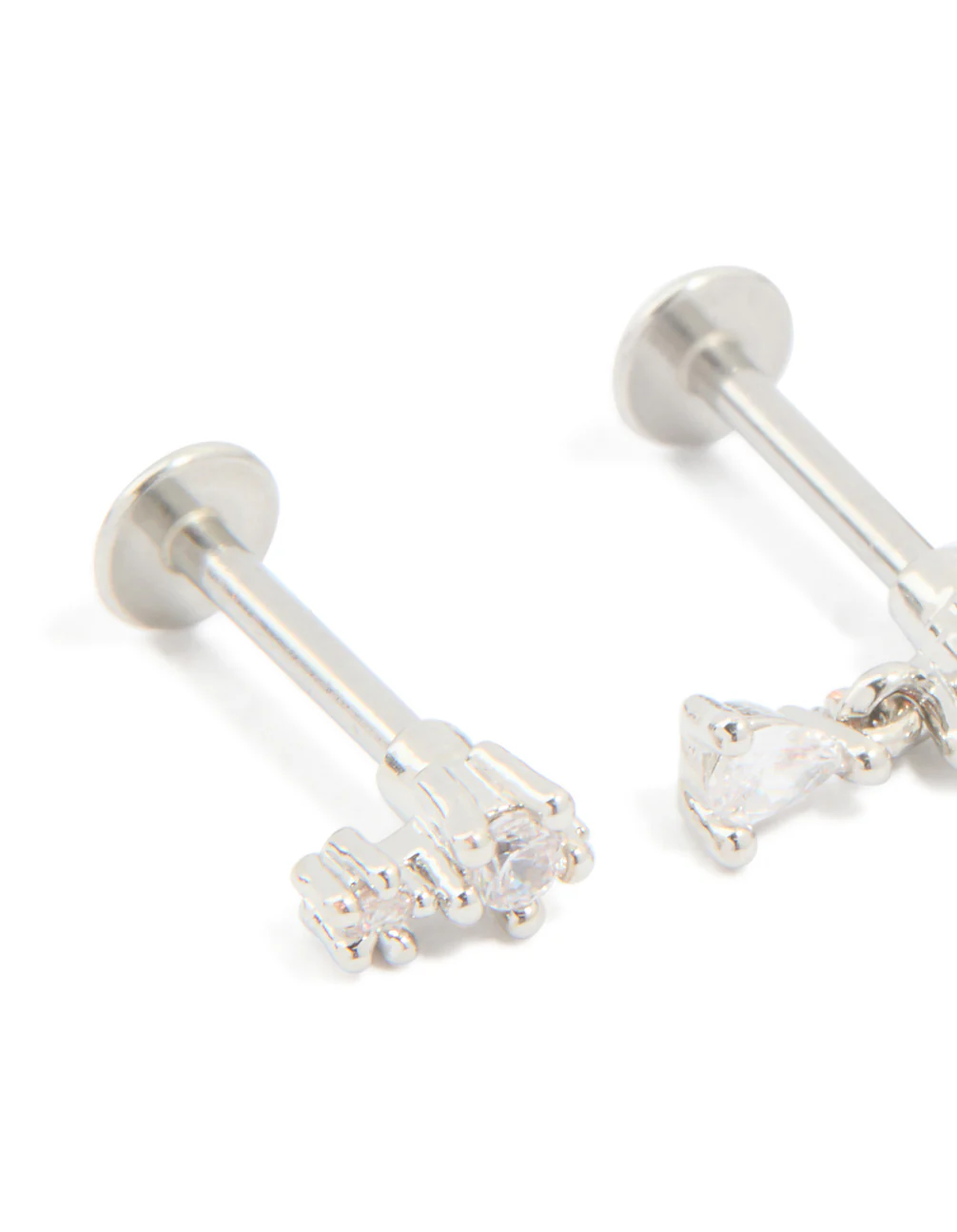 Surgical Steel Cubic Zirconia Flower Flat Back Earrings 3-Pack - Image 2