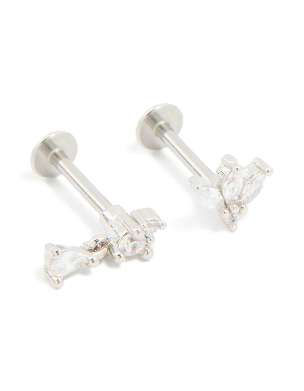 Surgical Steel Cubic Zirconia Flower Flat Back Earrings 3-Pack - Image 3