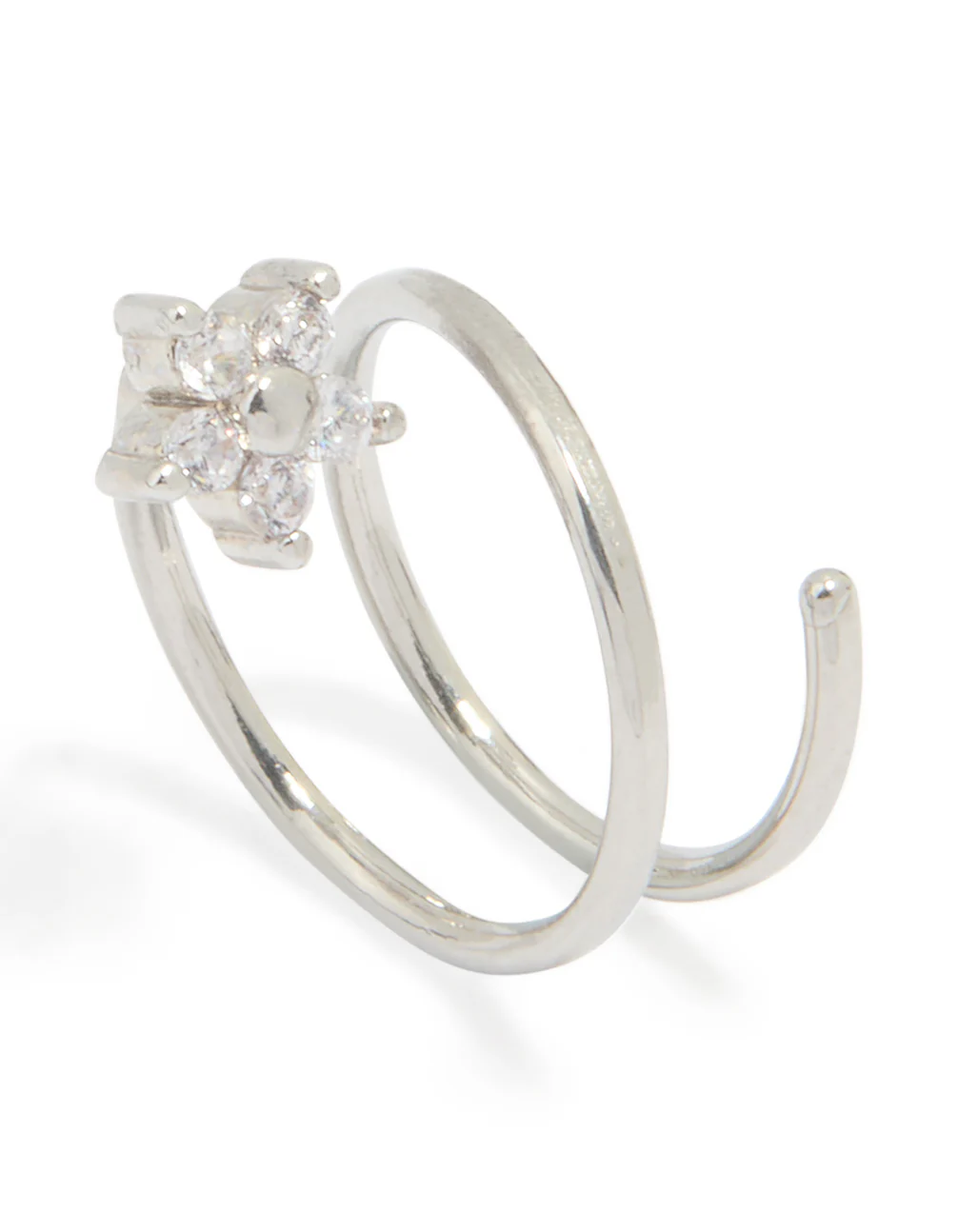 Surgical Steel Cubic Zirconia Flower Twist Nose Ring - Image 3