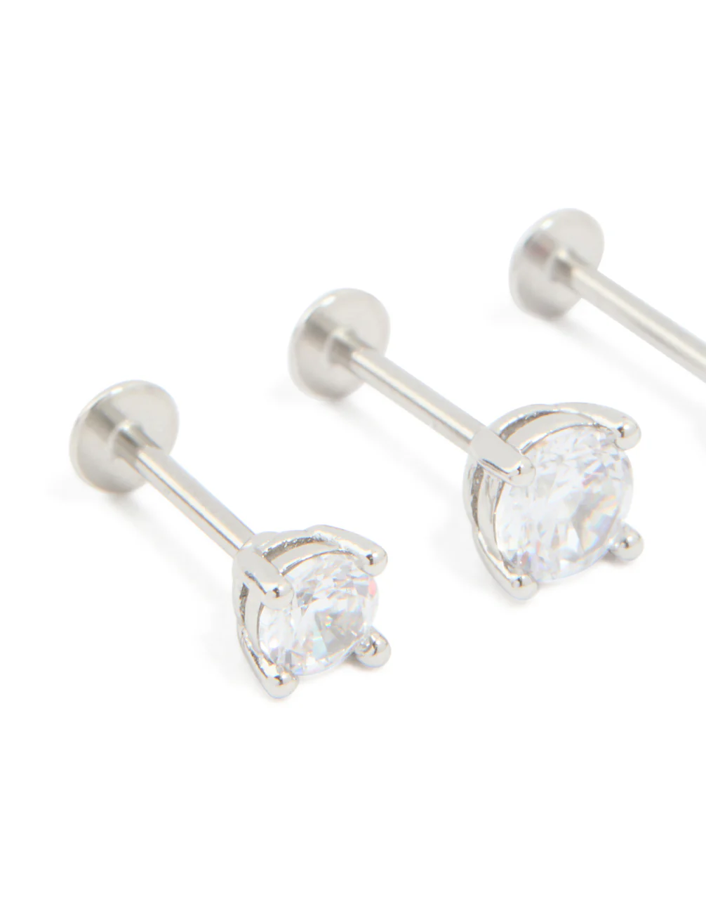 Surgical Steel Cubic Zirconia Graduated Flat Back Earrings 3-Pack - Image 2