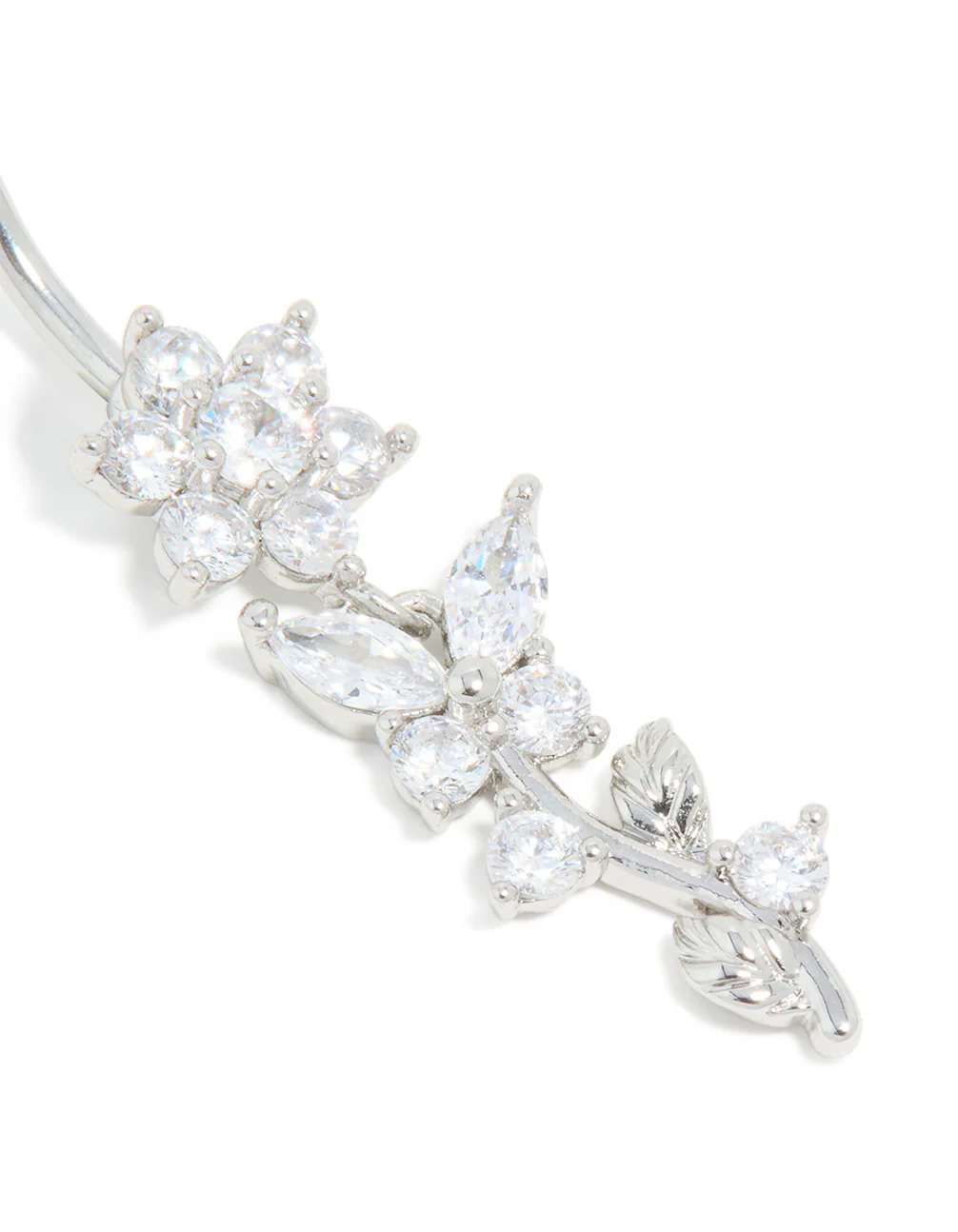 Surgical Steel Cubic Zirconia Large Flower Vine Drop Belly Bar - Image 2