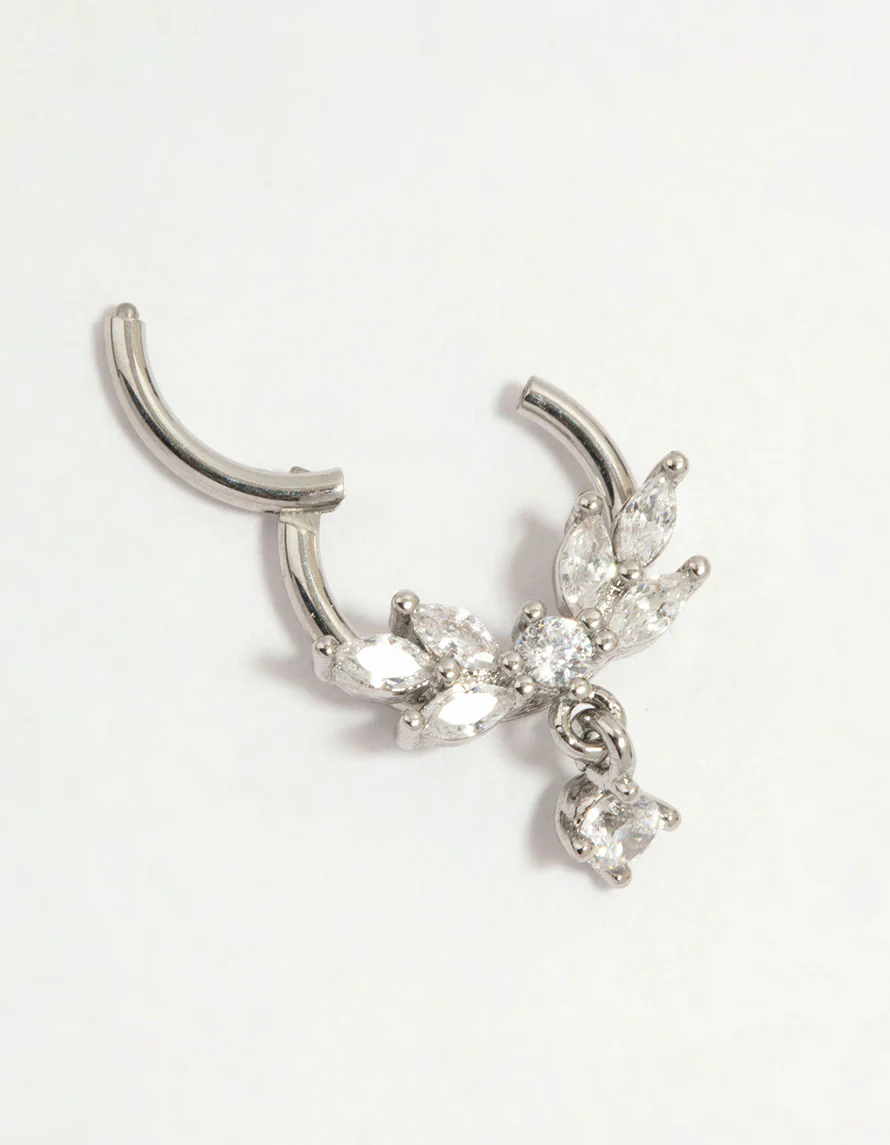 Surgical Steel Cubic Zirconia Marquise Drop Clicker Ring - Image 2