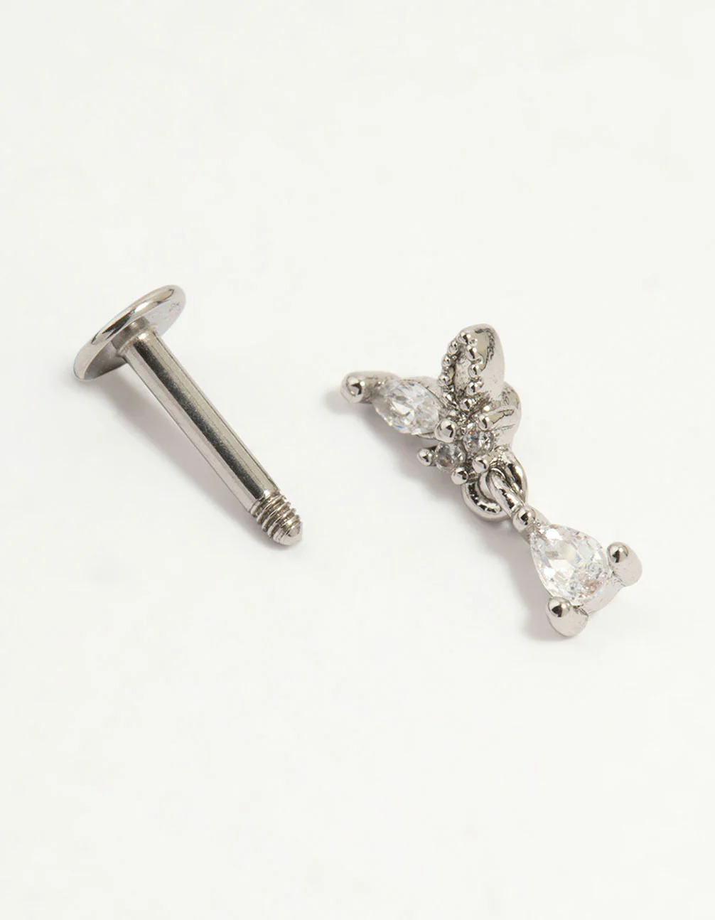 Surgical Steel Cubic Zirconia Marquise Drop Flat Back Stud - Image 2