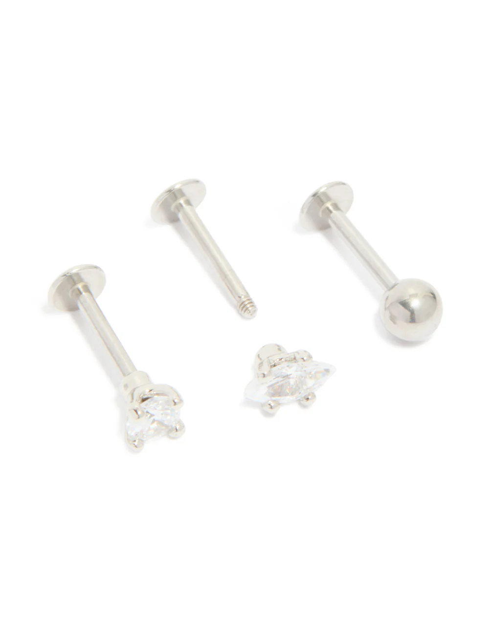 Surgical Steel Cubic Zirconia Marquise & Round Flat Back Studs 3-Pack - Image 3