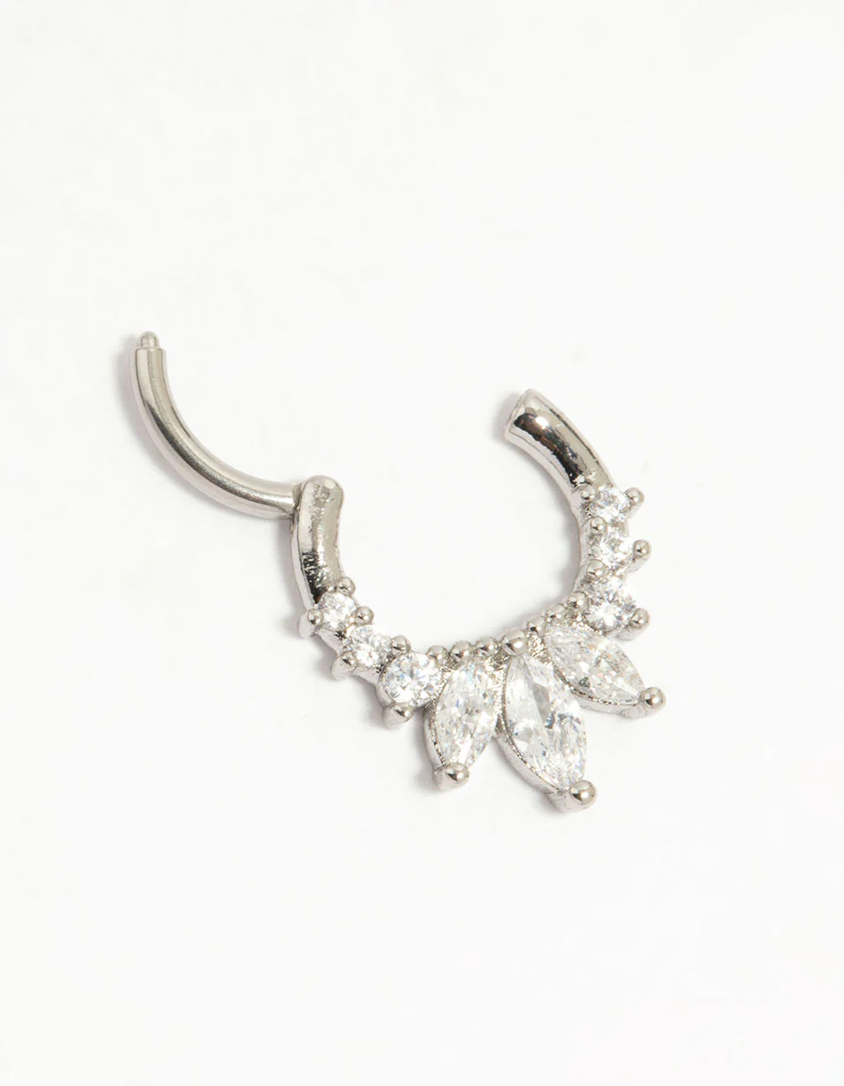 Surgical Steel Cubic Zirconia Marquise Spike Clicker Ring - Image 2