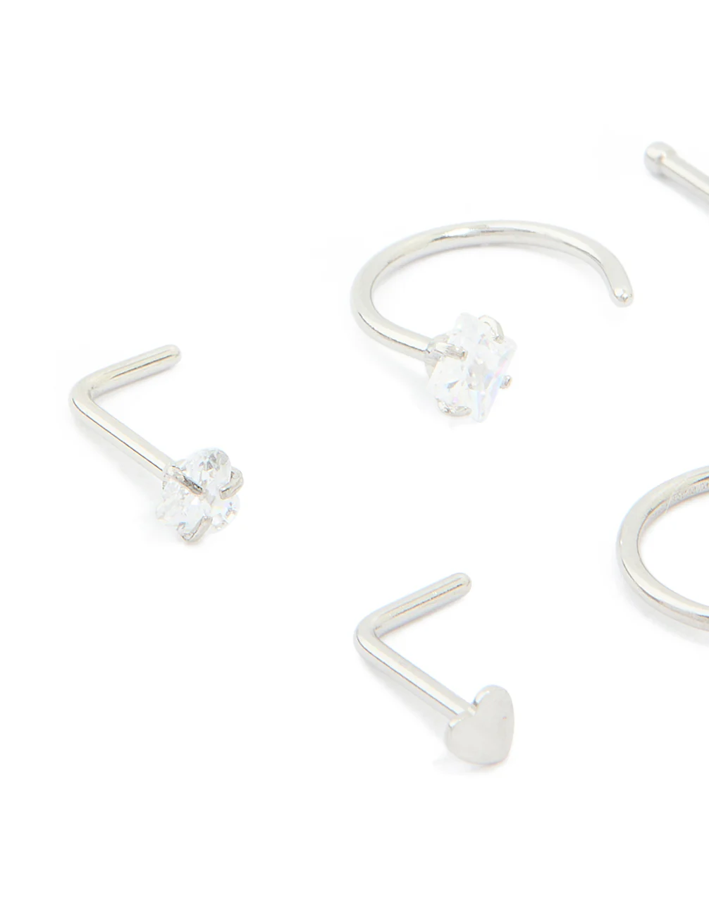 Surgical Steel Cubic Zirconia Mixed Nose Studs & Rings 6-Pack - Image 2