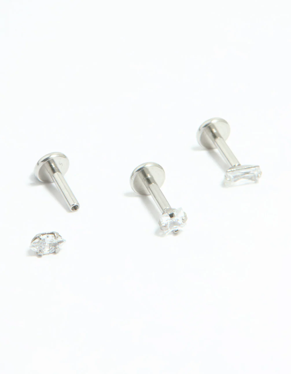 Surgical Steel Cubic Zirconia Mixed Shape Flat Back Studs 3-Pack - Image 2