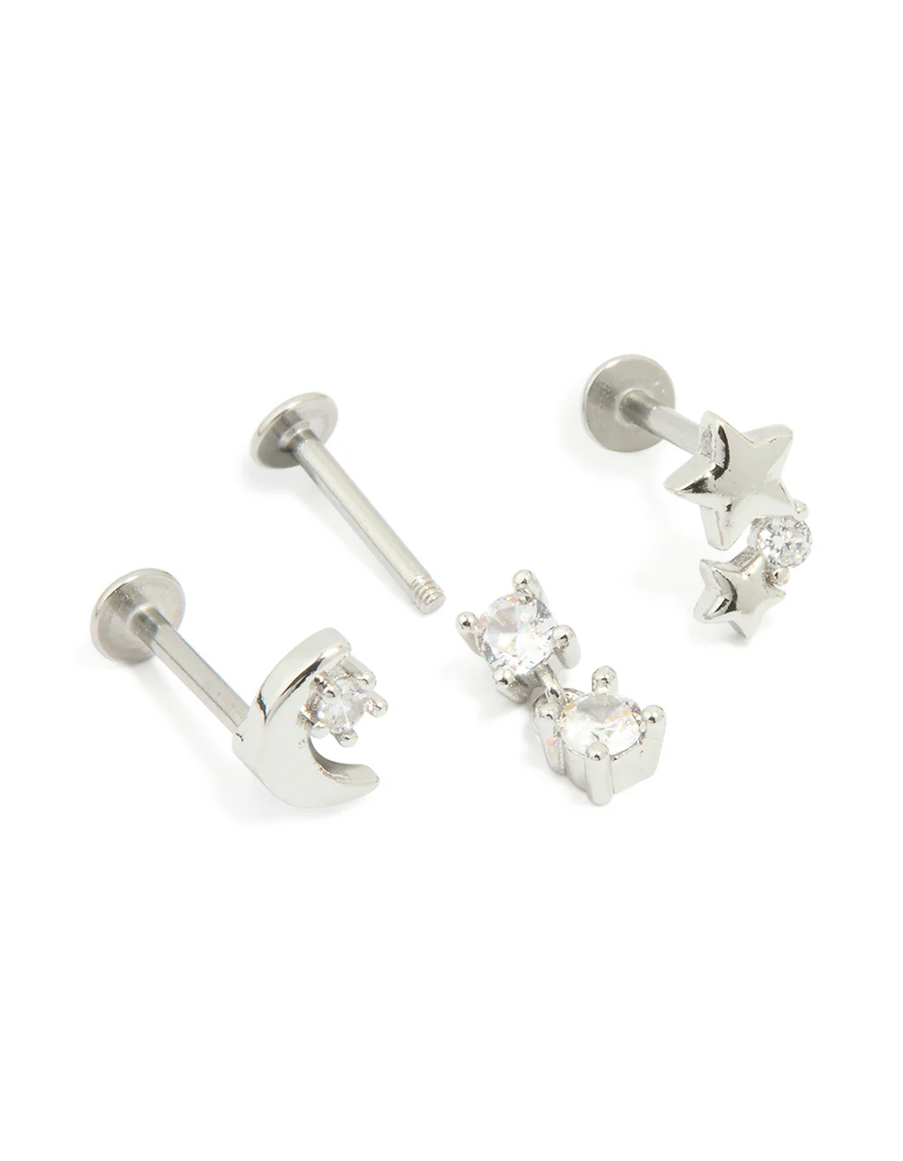 Surgical Steel Cubic Zirconia Mixed Threadless Flat Back Studs 3-Pack - Image 3