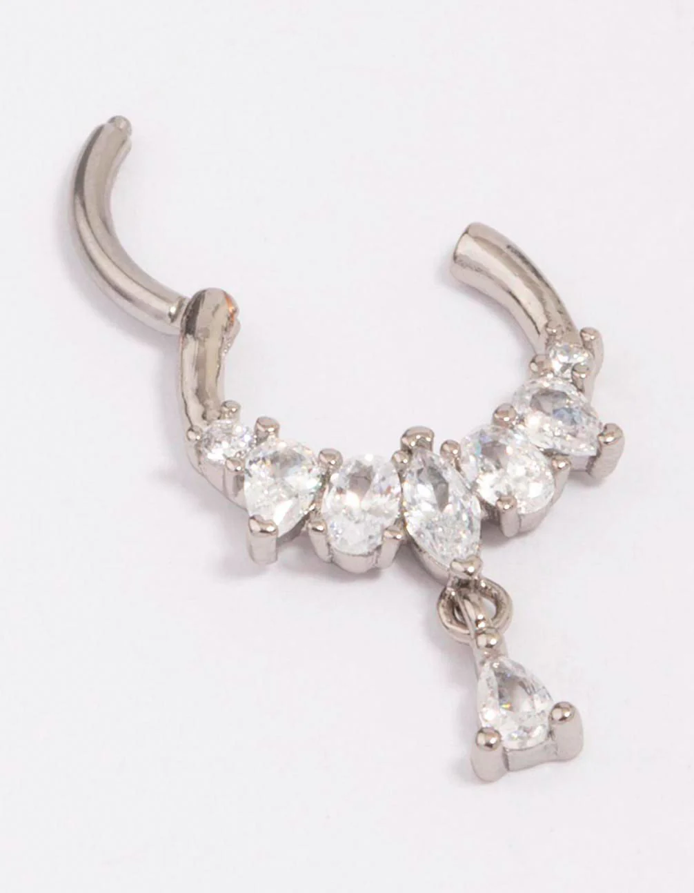 Surgical Steel Cubic Zirconia Pear Drop Clicker Ring - Image 2