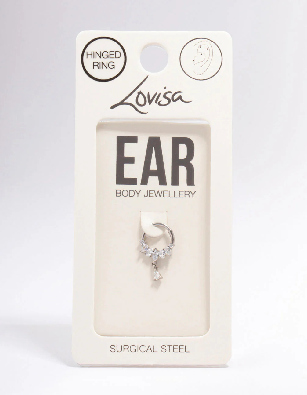 Surgical Steel Cubic Zirconia Pear Drop Clicker Ring - Image 3