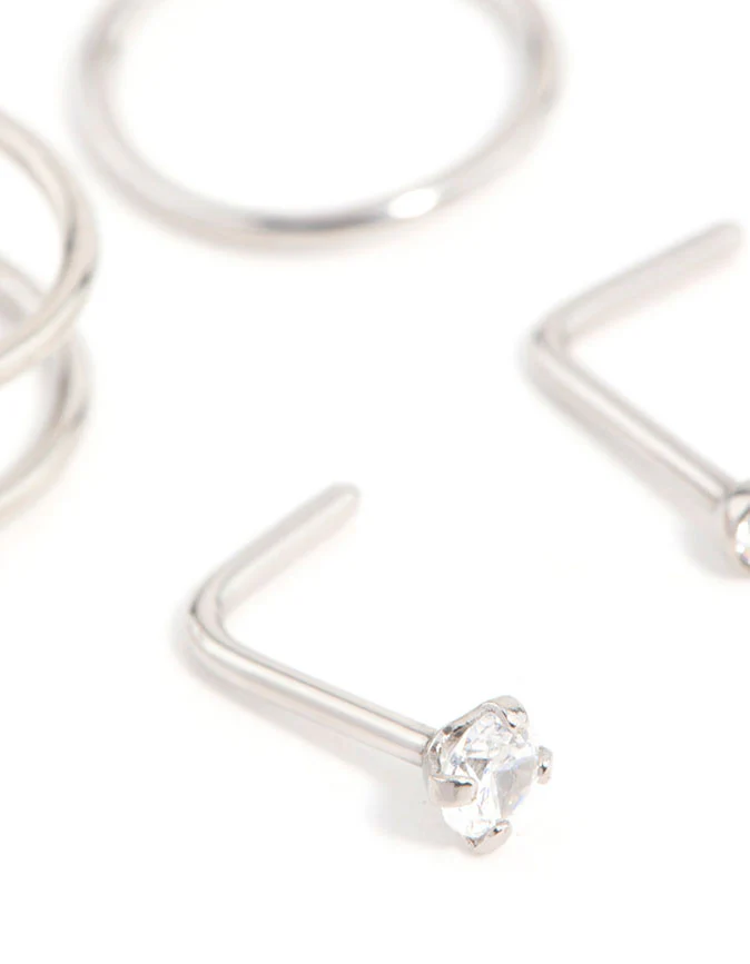 Surgical Steel Cubic Zirconia Simple Mixed Nose Ring & Stud 6-Pack - Image 2