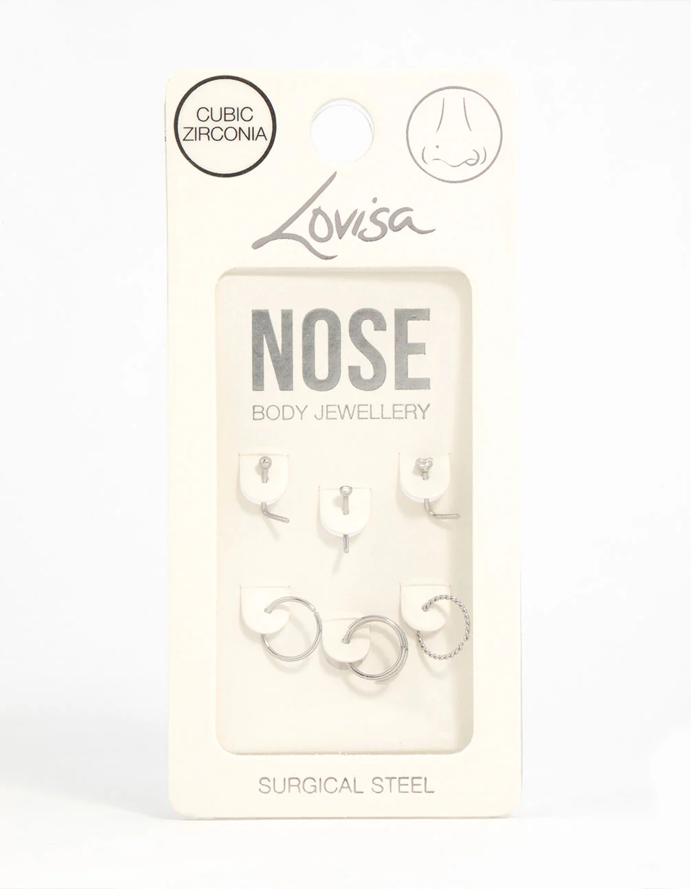 Surgical Steel Cubic Zirconia Simple Mixed Nose Ring & Stud 6-Pack - Image 3