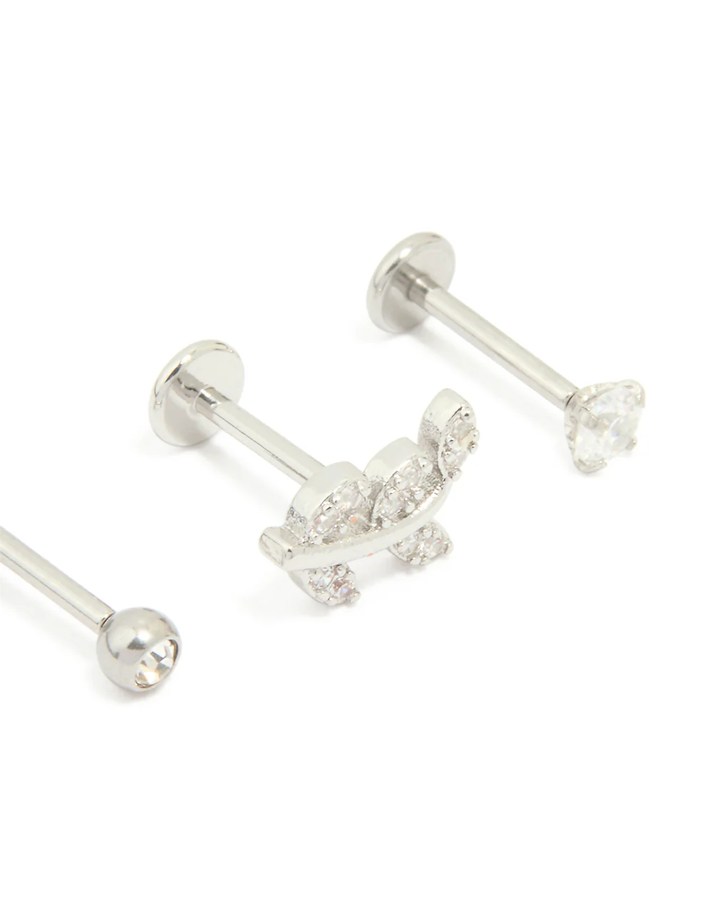 Surgical Steel Cubic Zirconia Threadless Flat Back Studs 3-Pack - Image 2