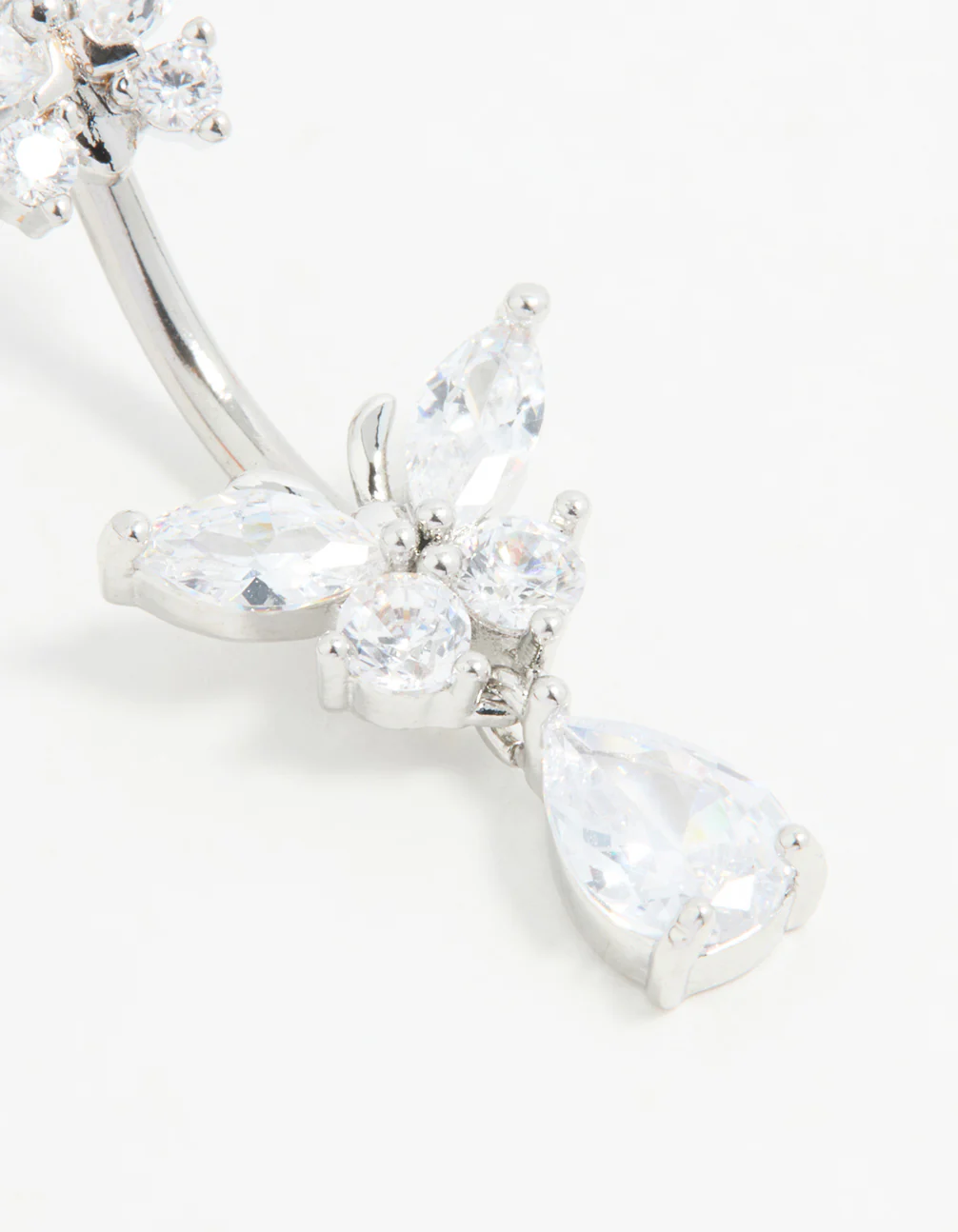 Surgical Steel Cubic Zircornia Double Butterfly Drop Belly Bar - Image 2