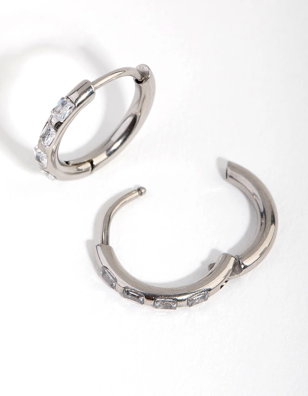 Surgical Steel Diamante Huggie Hoop Earrings - Image 2