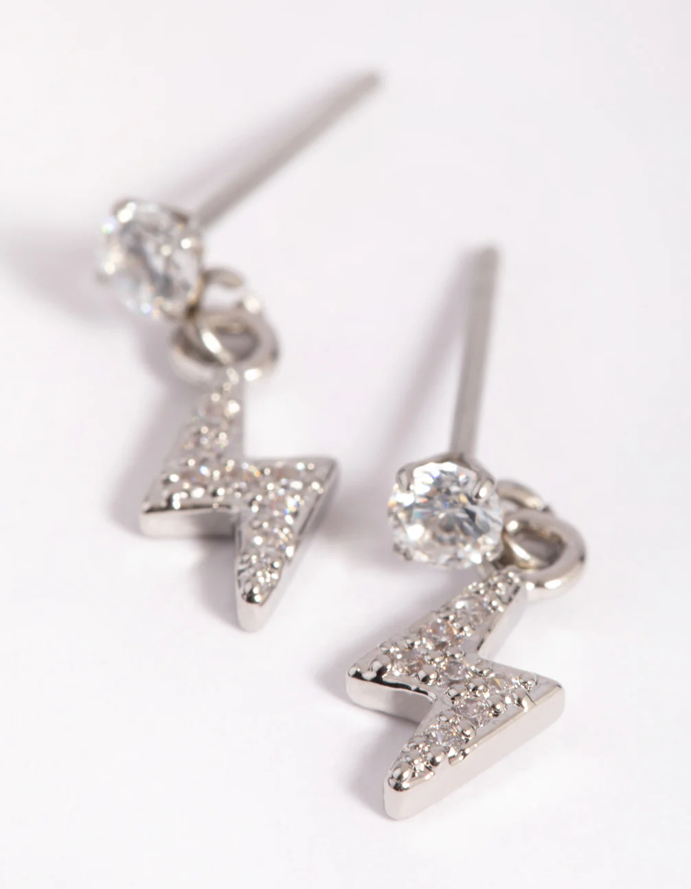 Surgical Steel Diamante Lightning Bolt Charm Stud Earrings - Image 3