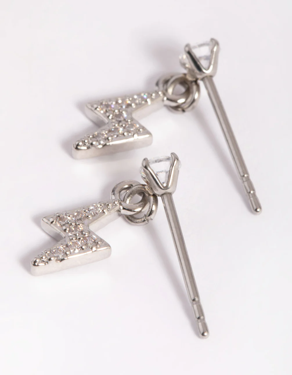 Surgical Steel Diamante Lightning Bolt Charm Stud Earrings - Image 4