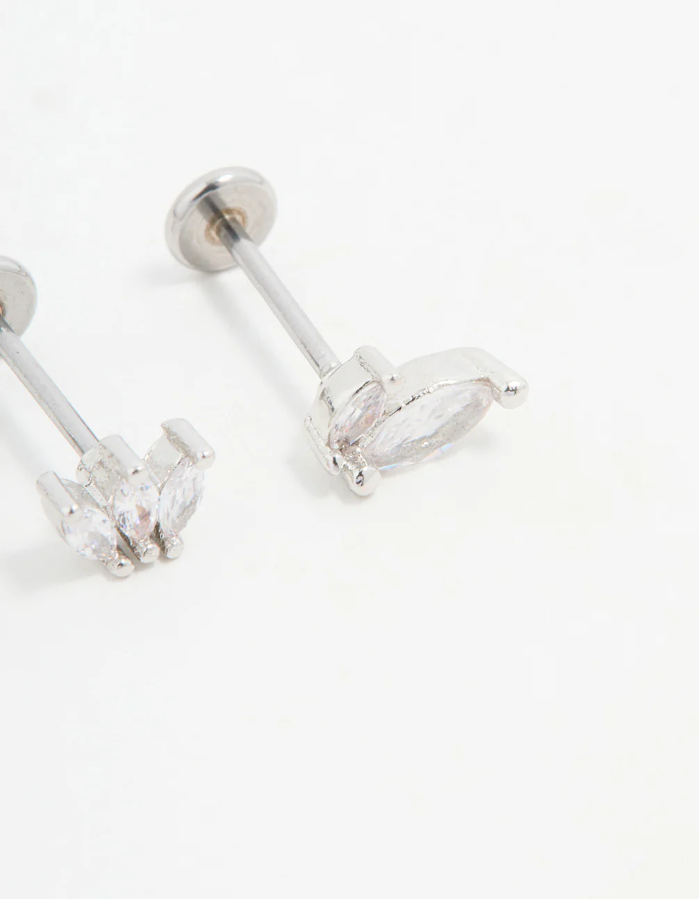 Surgical Steel Fan Double Cubic Zirconia Flat Back Studs 3-Pack - Image 2