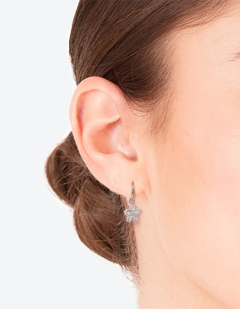 Surgical Steel Cubic Zirconia Flower Sleeper Earrings - Image 2