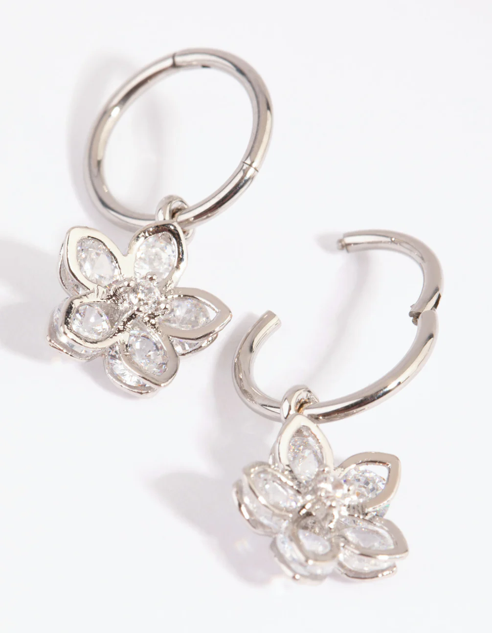 Surgical Steel Cubic Zirconia Flower Sleeper Earrings - Image 4