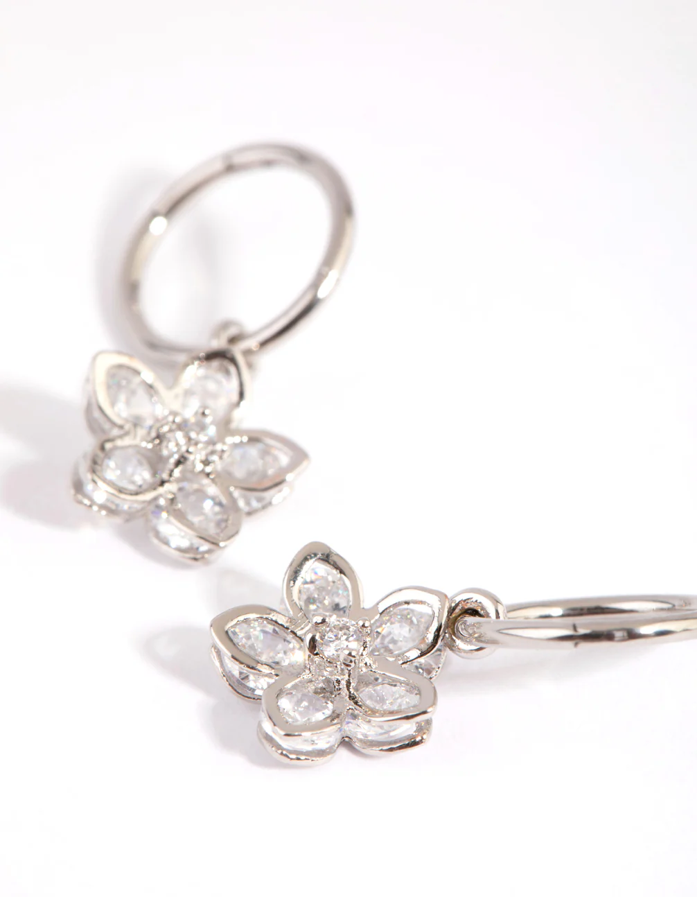Surgical Steel Cubic Zirconia Flower Sleeper Earrings - Image 5
