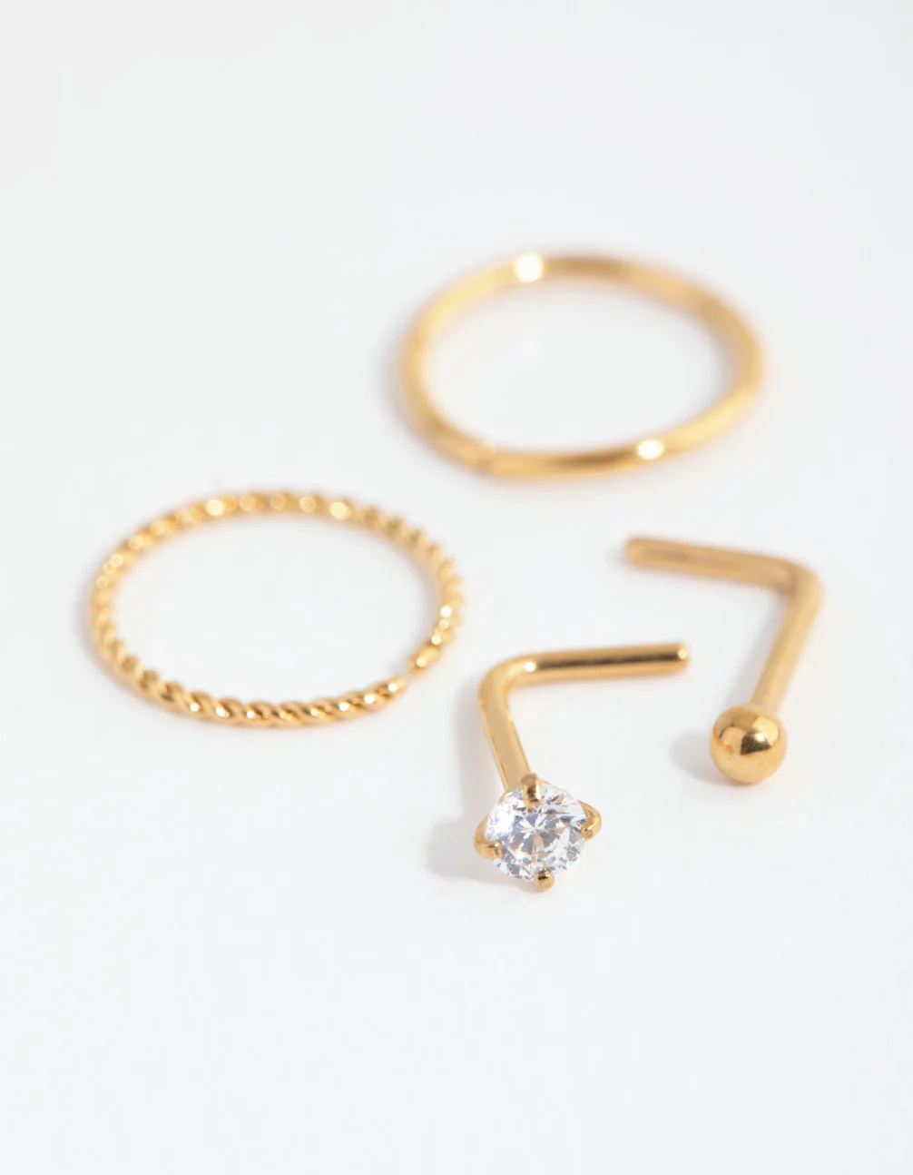 Gold Surgical Steel Diamante Twist Nose Ring 4-Pack - Image 2