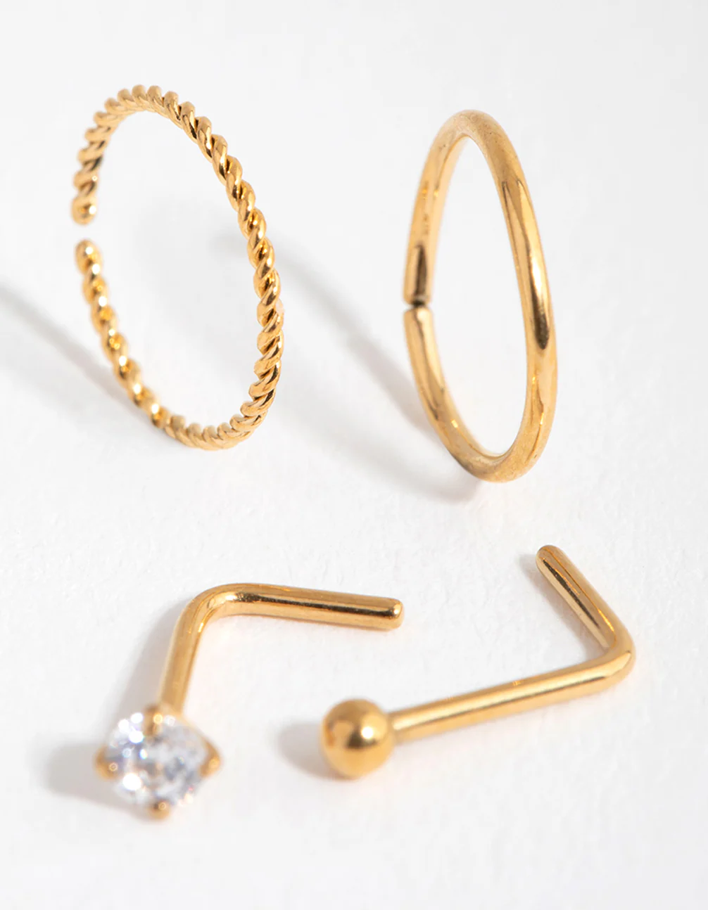 Gold Surgical Steel Diamante Twist Nose Ring 4-Pack - Image 3