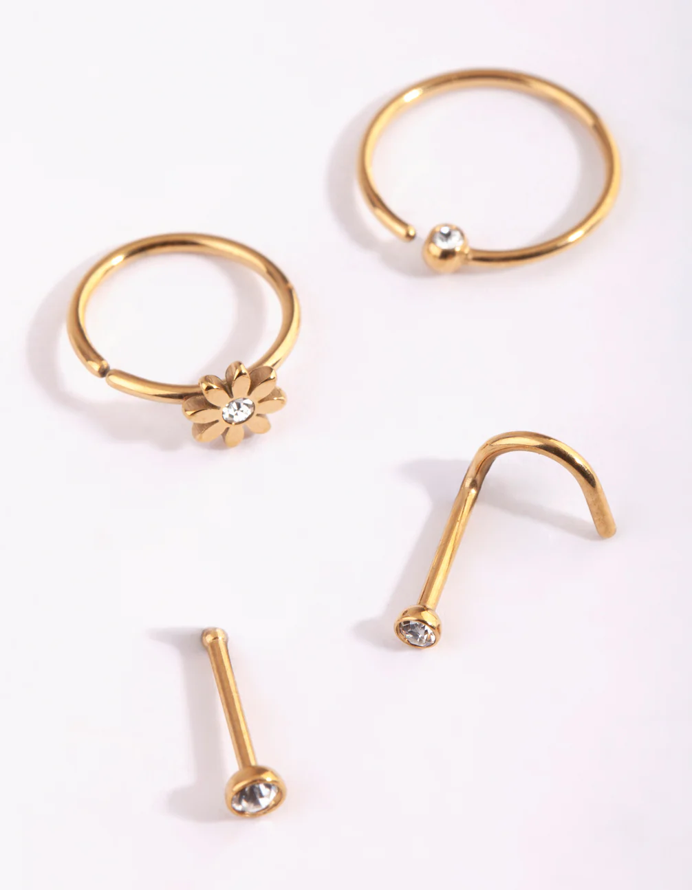 Gold Plated Surgical Steel Flower & Diamante Nose Stud 4-Pack - Image 2