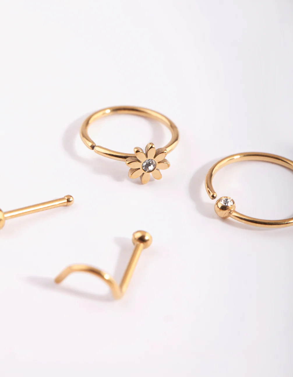 Gold Plated Surgical Steel Flower & Diamante Nose Stud 4-Pack - Image 3