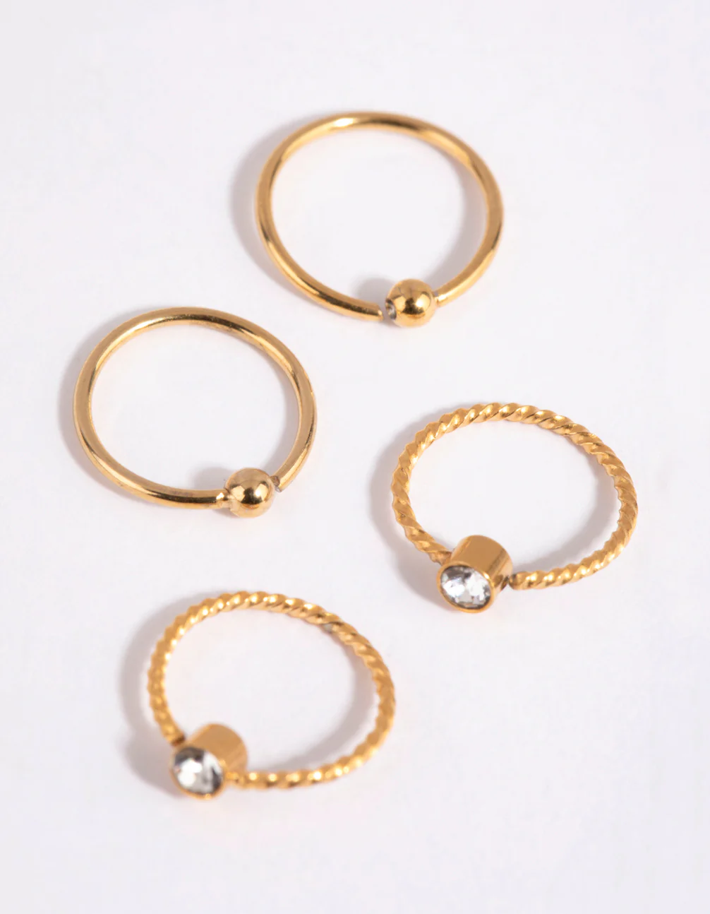 Gold Plated Surgical Steel Textured Diamante Nose Ring 4-Pack - Image 2