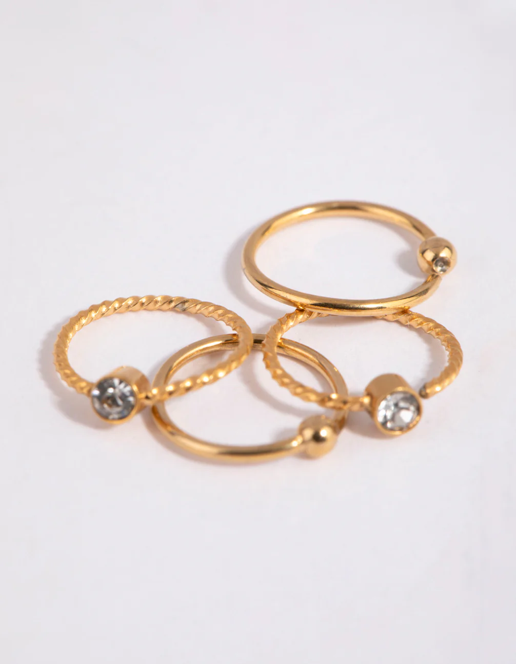 Gold Plated Surgical Steel Textured Diamante Nose Ring 4-Pack - Image 3