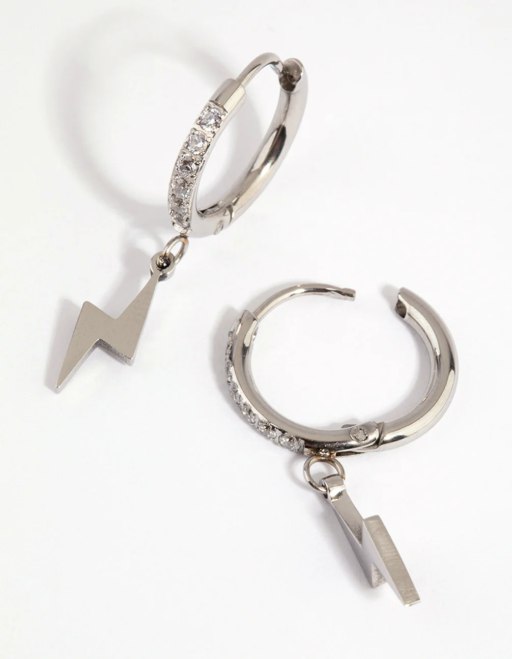 Surgical Steel Cubic Zirconia Lightning Bolt Huggie Earrings - Image 2