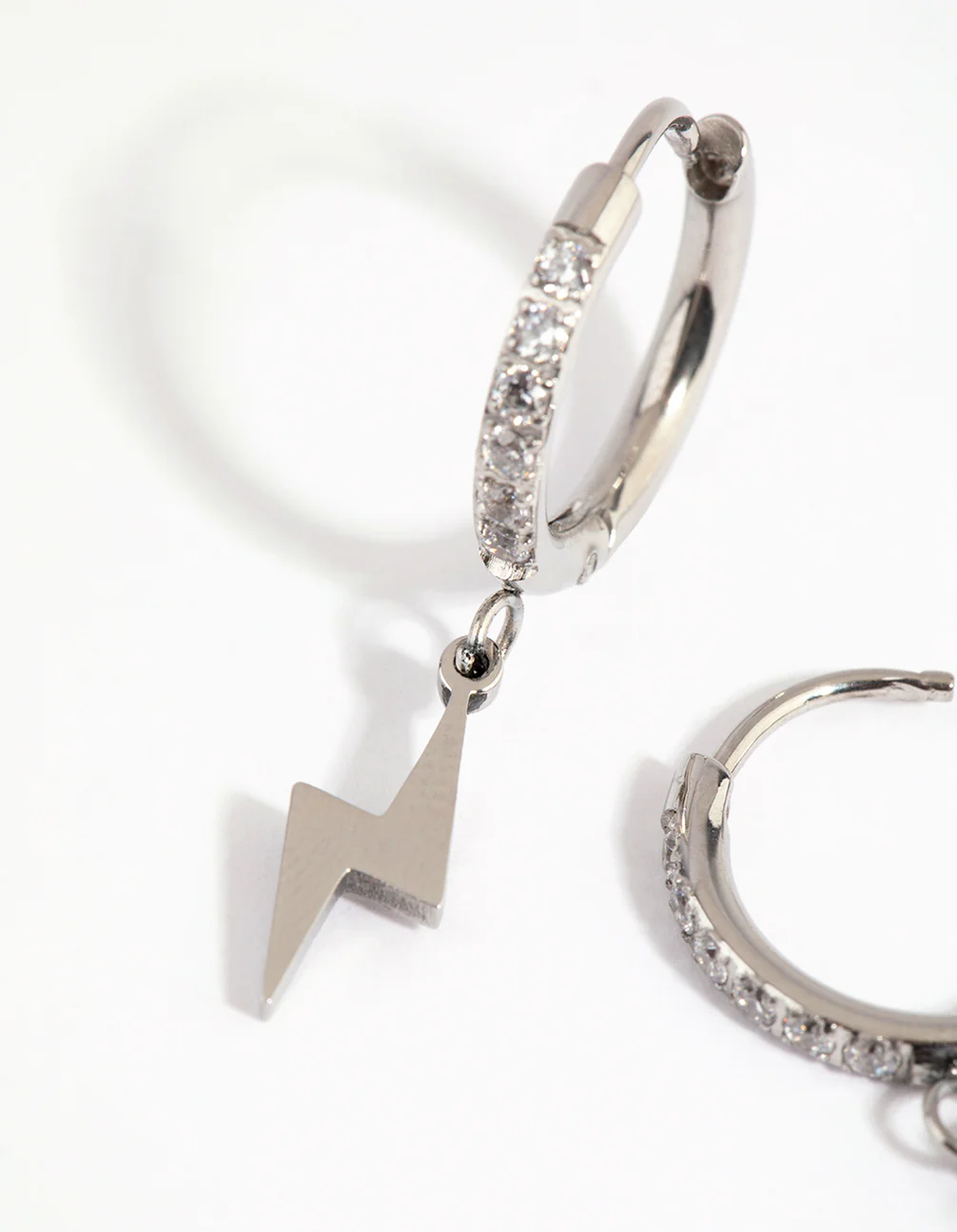 Surgical Steel Cubic Zirconia Lightning Bolt Huggie Earrings - Image 3