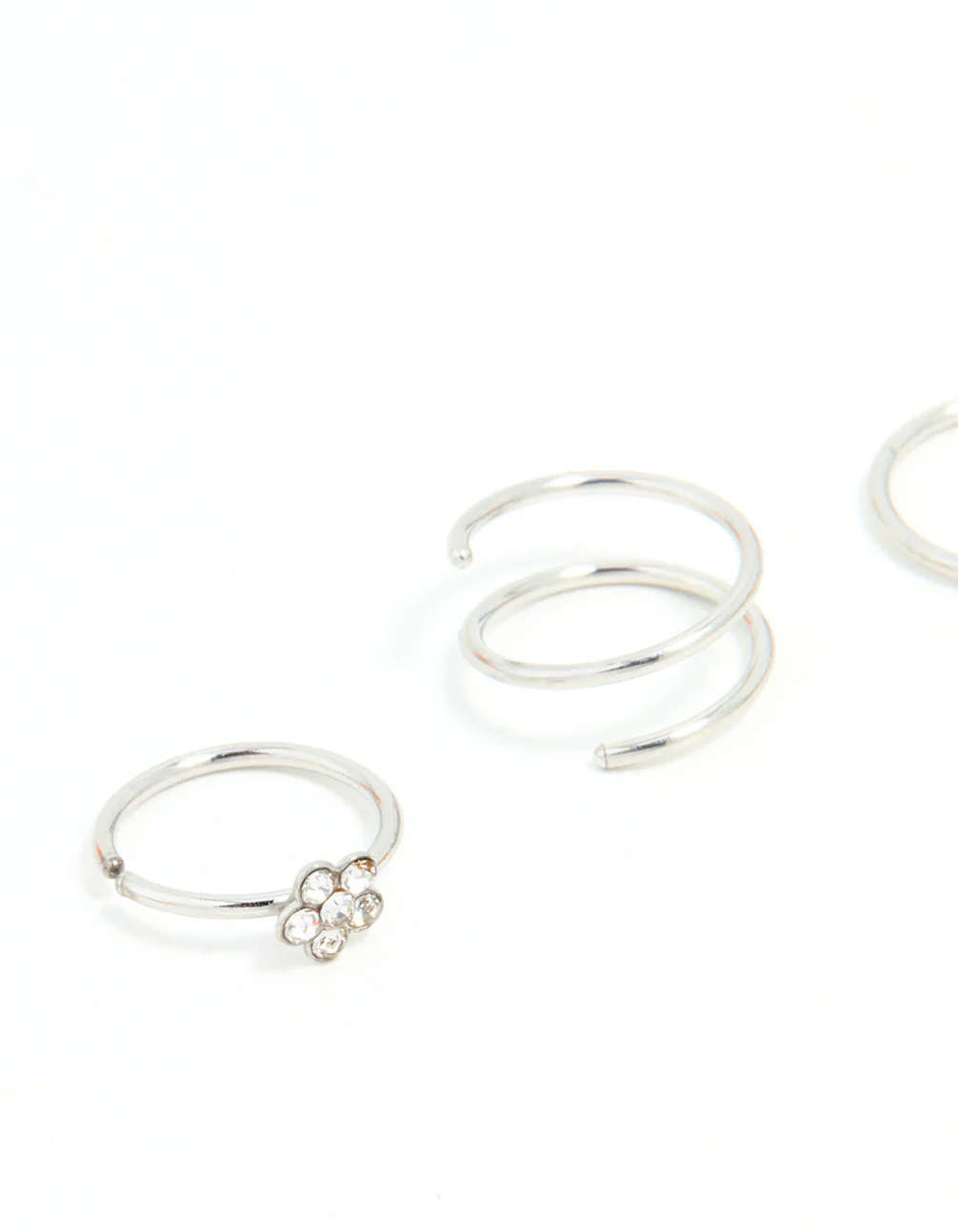 Surgical Steel Mixed Flower Hoop Nose Ring 3-Pack - Image 2