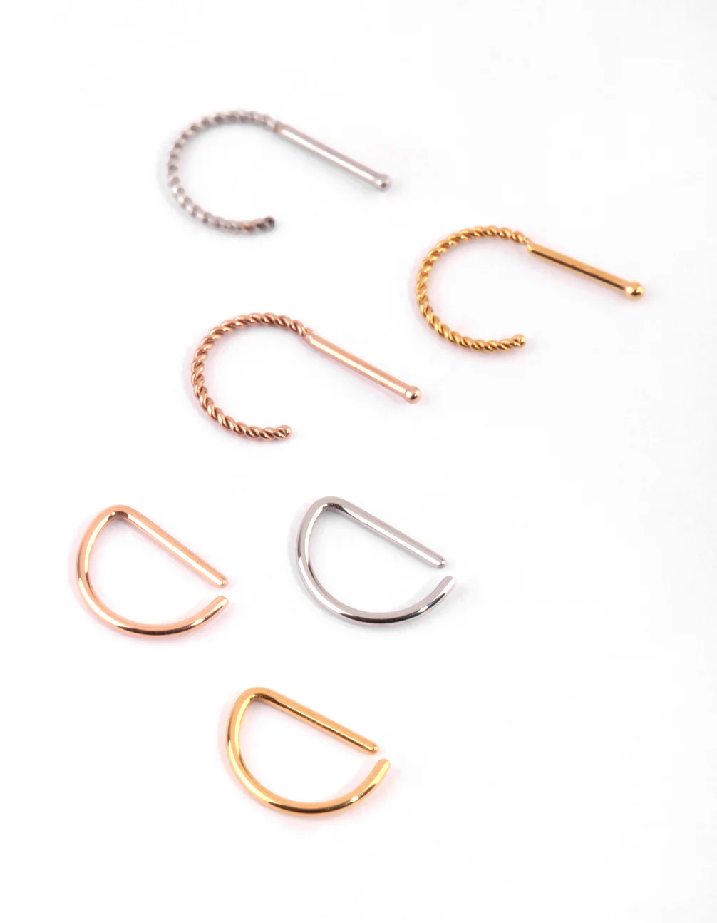 Surgical Steel Mixed Metal Textured Nose Piercing 6-Pack - Image 2