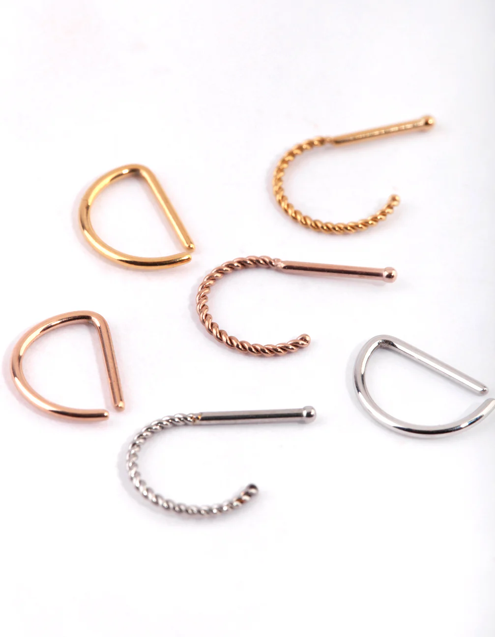Surgical Steel Mixed Metal Textured Nose Piercing 6-Pack - Image 3