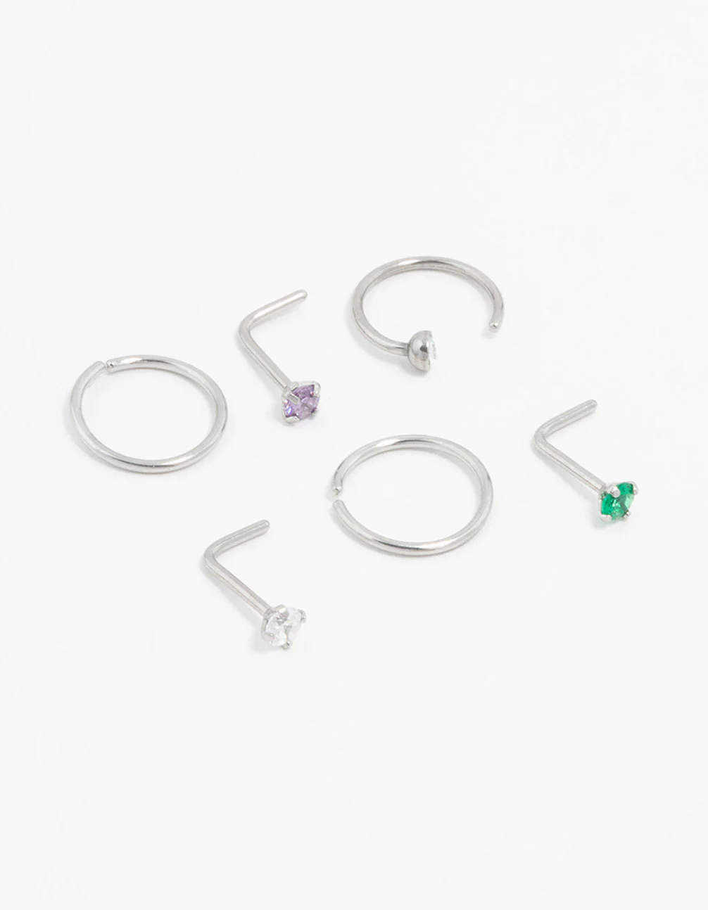 Surgical Steel Pastel Cubic Zirconia Nose Stud & Ring 6-Pack - Image 2