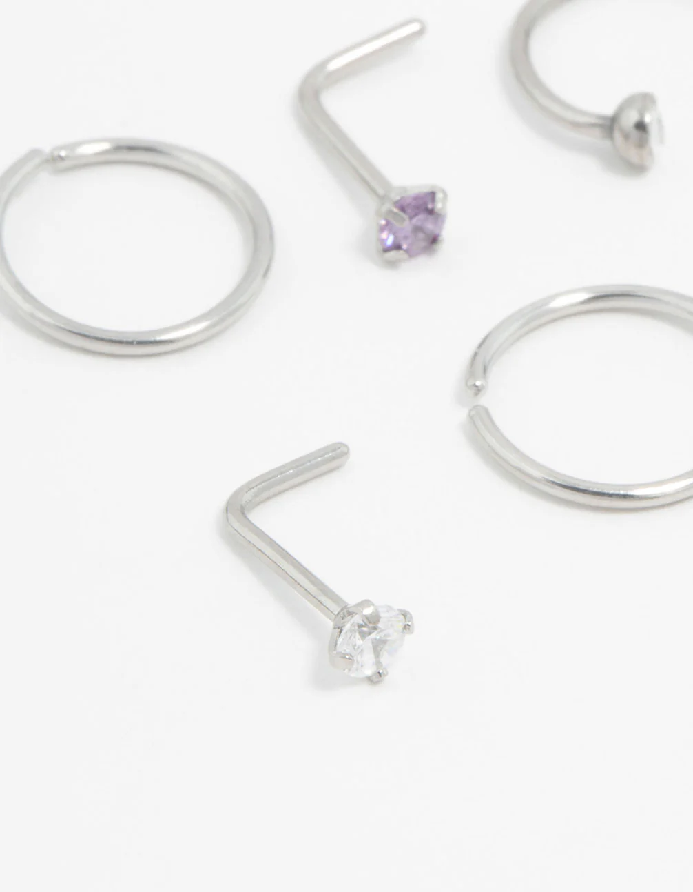 Surgical Steel Pastel Cubic Zirconia Nose Stud & Ring 6-Pack - Image 3