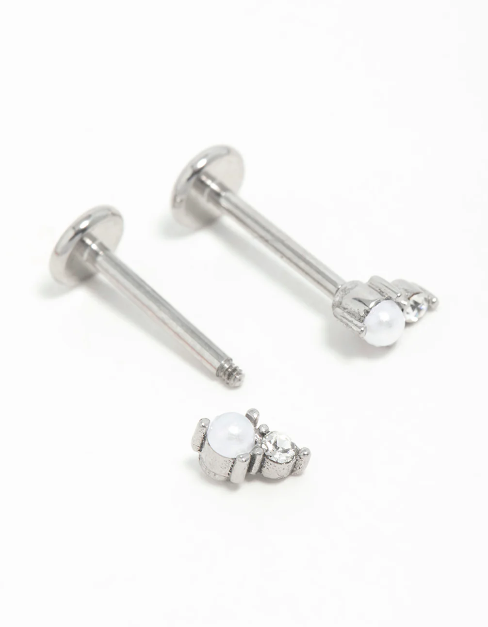 Surgical Steel Pearl Diamante Flat Back Earrings - Image 4