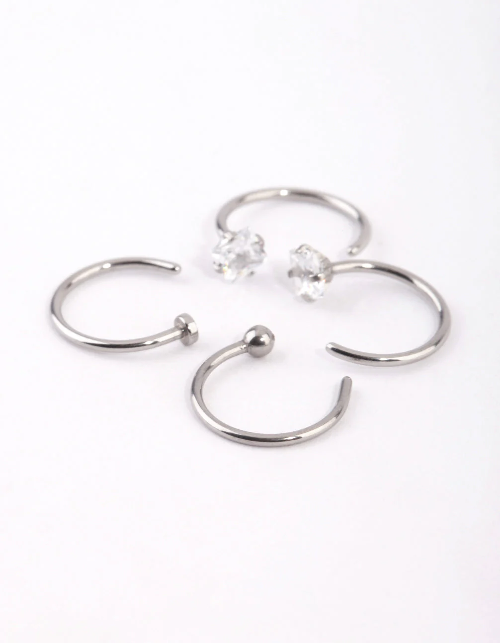 Surgical Steel Silver Martini Set Diamante Nose Ring 4-Pack - Image 2