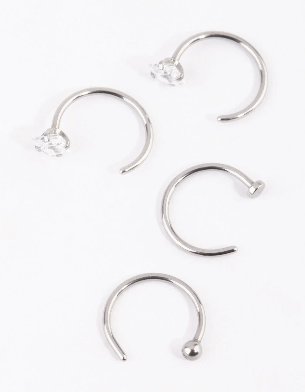 Surgical Steel Silver Martini Set Diamante Nose Ring 4-Pack - Image 3