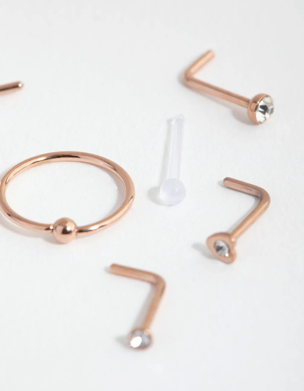 Rose Gold Surgical Steel Diamante Mixed Nose 6-Pack - Image 2