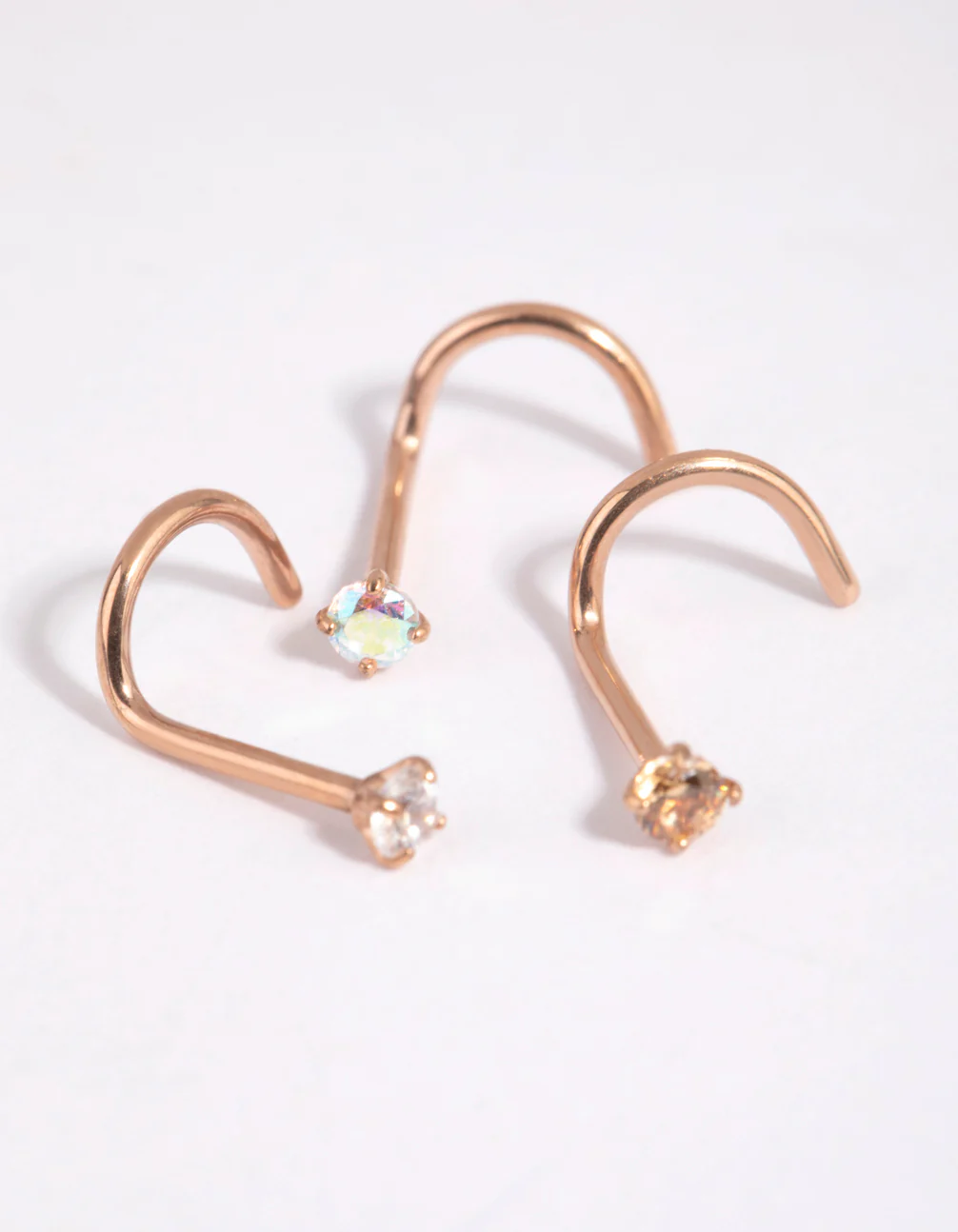 Rose Gold Surgical Steel Light Stone Nose Stud Pack - Image 2