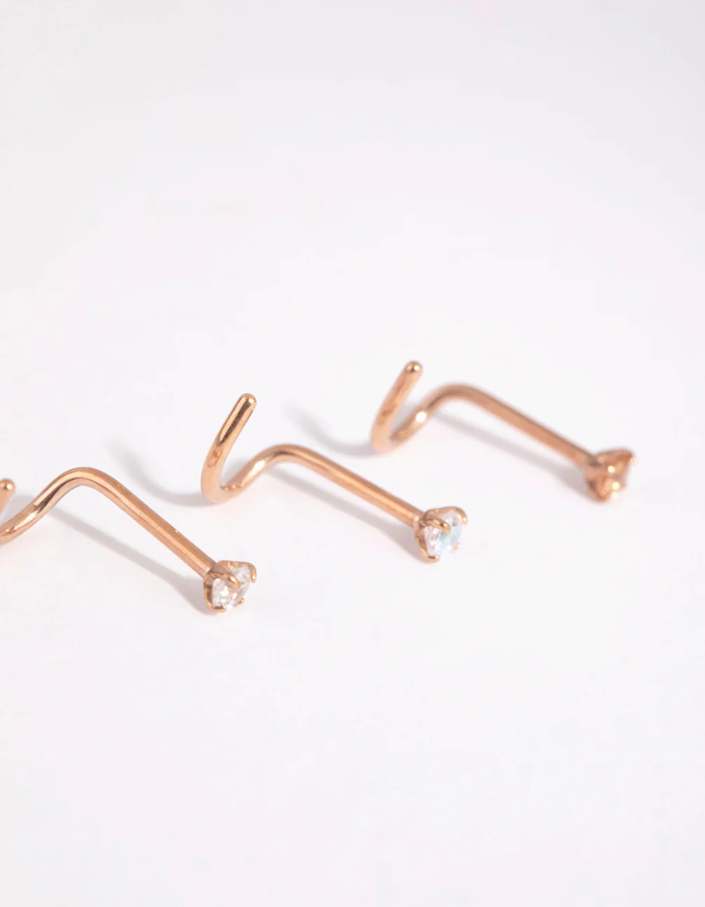 Rose Gold Surgical Steel Light Stone Nose Stud Pack - Image 3