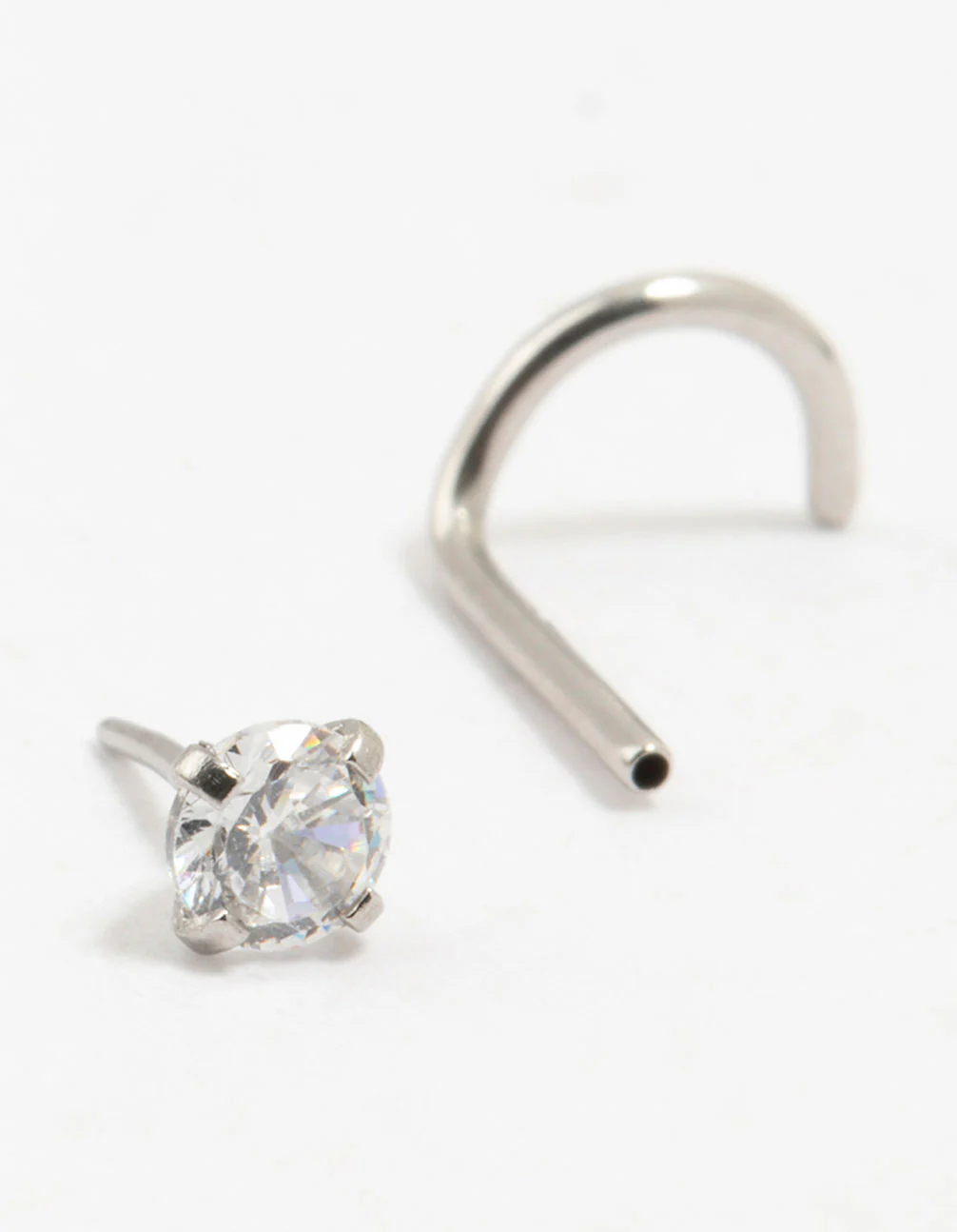 Surgical Steel Single Cubic Zirconia Threadless Nose Stud - Image 2