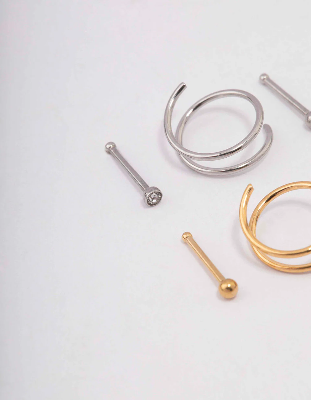 Surgical Steel Two-Toned Spiral Stud Crystal Nose Stud 6-Pack - Image 2