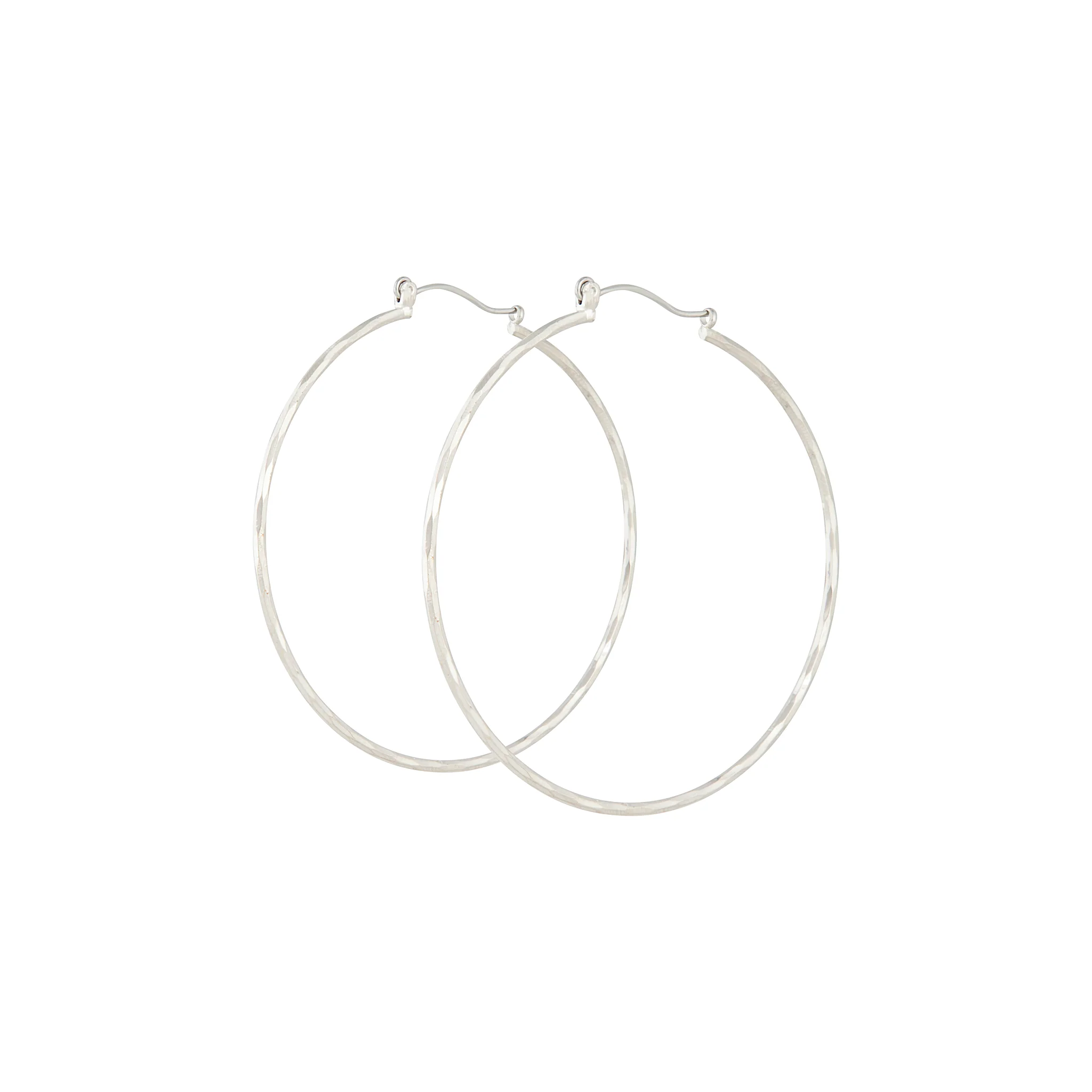Silver Diamond Cut Hoop Earrings - Image 2