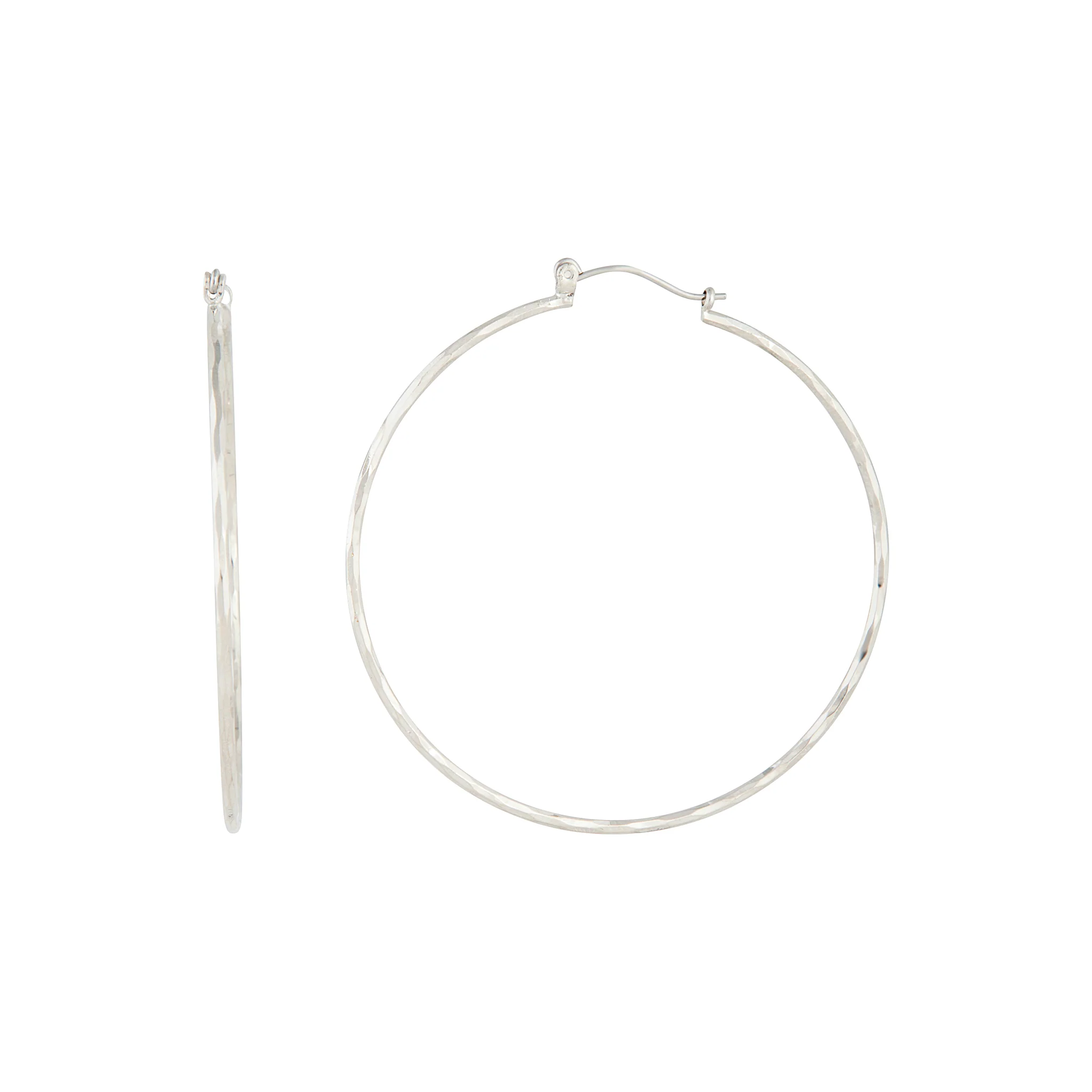 Silver Diamond Cut Hoop Earrings - Image 4