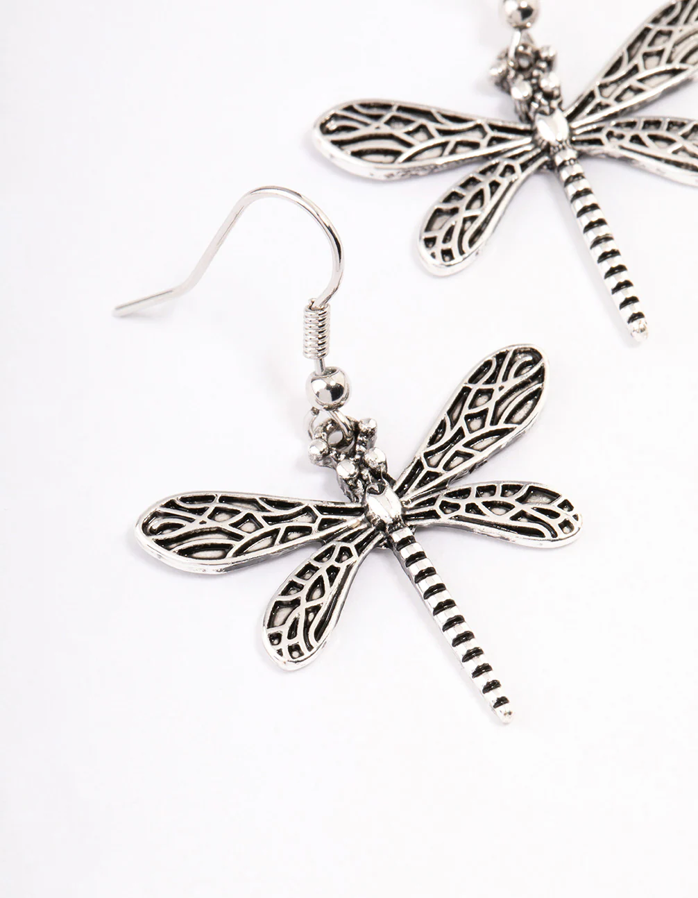 Antique Silver Dragonfly Drop Earrings - Image 2